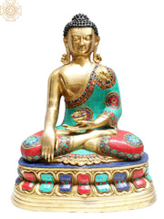 Indian Buddha Tibetan Buddhist Buddha In Brass Statue With Inlay Work
