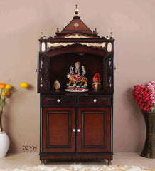 Large Sized Handmade Solid Wood Home Temple In Brown