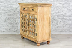 Indian Hand Carved Brass Work Solid Wood Cabinet Natural 04