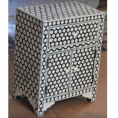 Maaya Bone Inlay Bedside Cabinet Table Black Honeycomb