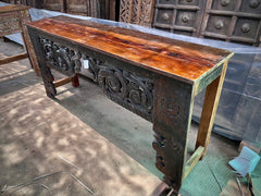 Antique Indian Hand Carved Solid Wood Console Hall Table