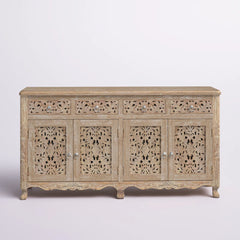 Indian Handmade Solid Wood 4 Drawers & Doors Carved Sideboard