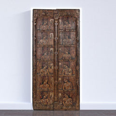 Mughal Hand Painted Reclaimed Wood Door Panel 06