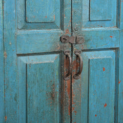 Vintage Reclaimed Wood Rustic Cupboard Cabinet Blue