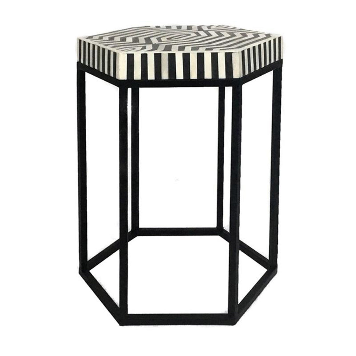 Maaya Bone Inlay Round Lamp Table on Metal Stand