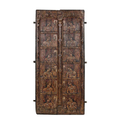 Mughal Hand Painted Reclaimed Wood Door Panel 06