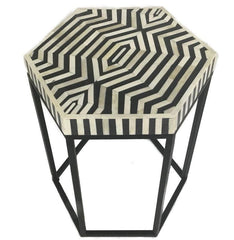 Maaya Bone Inlay Round Lamp Table on Metal Stand