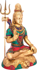 Indian Lord Shiva Brass Statue With Inlay Work