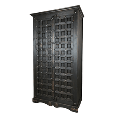 Indian Antique Style Brass Work Heritage Solid Wooden Cupboard Wardrobe D25