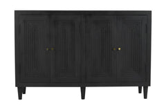 Handmade Indian Hand Carved Solid Hard Wood Stepwell Four Door Sideboard Black