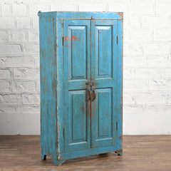 Vintage Reclaimed Wood Rustic Cupboard Cabinet Blue