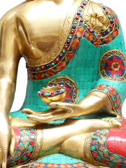 Indian Buddha Tibetan Buddhist Buddha In Brass Statue With Inlay Work