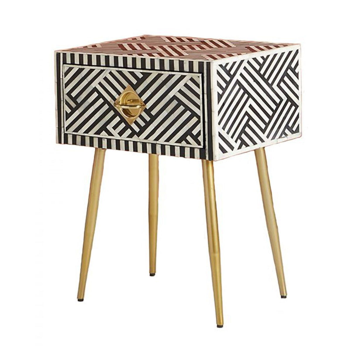 Maaya Bone Inlay Square Lamp Table on Metal Stand