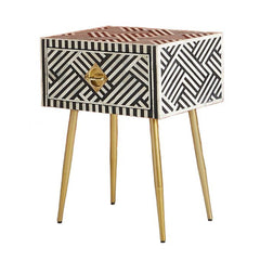 Maaya Bone Inlay Square Lamp Table on Metal Stand