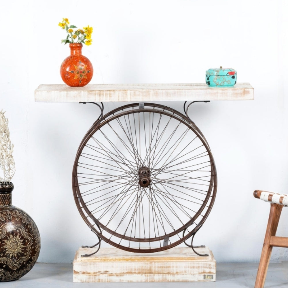 Cycle Wooden Entryway Console Table Industrial White