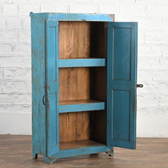 Vintage Reclaimed Wood Rustic Cupboard Cabinet Blue