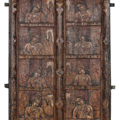 Mughal Hand Painted Reclaimed Wood Door Panel 06