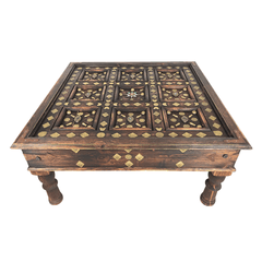 Indian Antique Brass Work Solid Wood Coffee Table C43