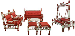 Heritage Indian Hand Carved Painted Swing & Sofa Set 7 pcs