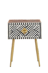 Maaya Bone Inlay Square Lamp Table on Metal Stand