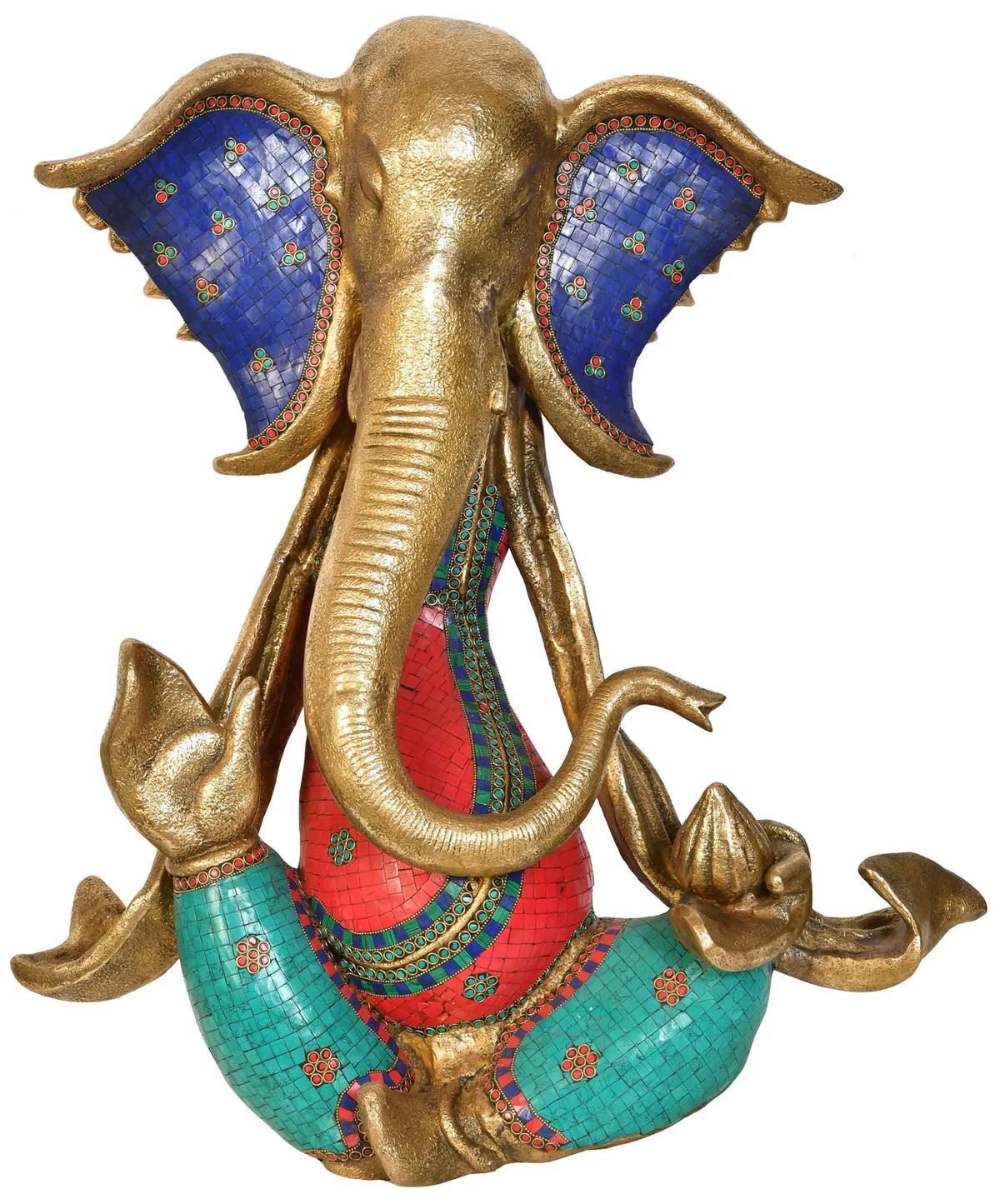 Indian Lord Ganesha Handmade Brass Statue With Inlay Work