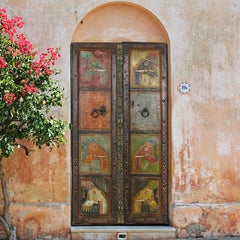 Mughal Hand Painted Reclaimed Wood Door Panel 07