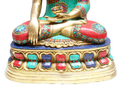 Indian Buddha Tibetan Buddhist Buddha In Brass Statue With Inlay Work
