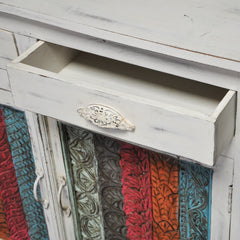 Rainbow Block Print Reclaimed boat wood Small Sideboard Buffet Carved doors