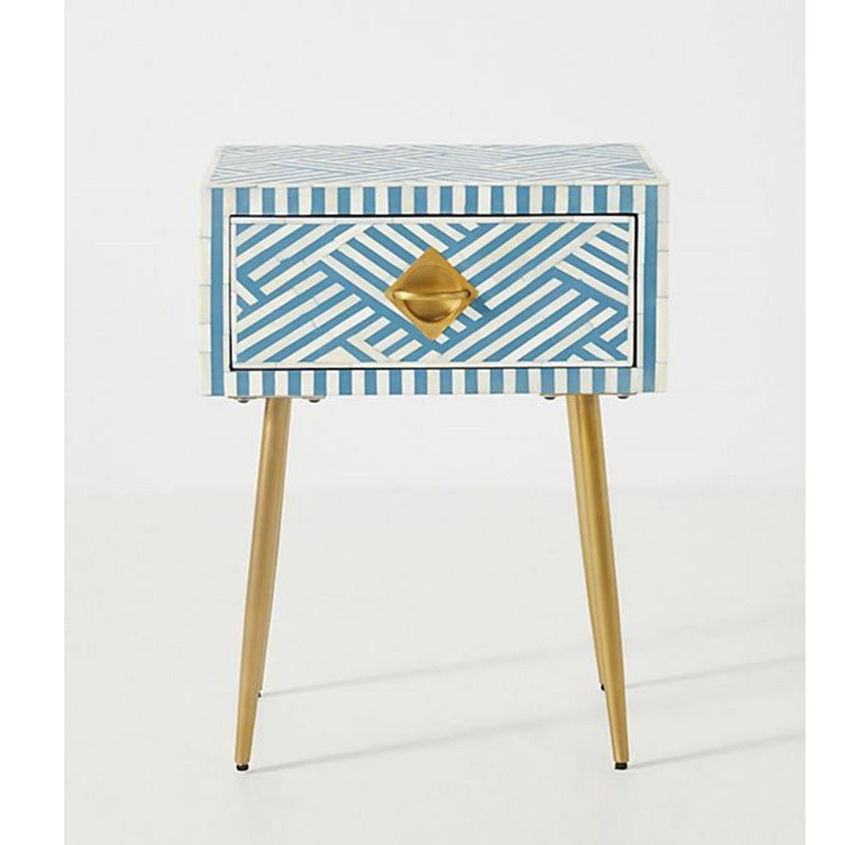 Maaya Bone Inlay Square Lamp Table on Metal Stand