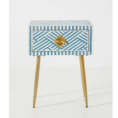 Maaya Bone Inlay Square Lamp Table on Metal Stand