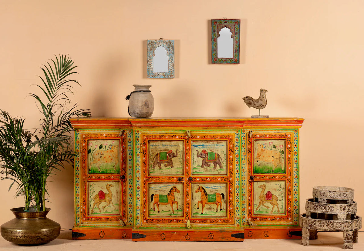 Pandora Indian Hand Painted Solid Wood Sideboard