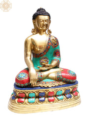 Indian Buddha Tibetan Buddhist Buddha In Brass Statue With Inlay Work