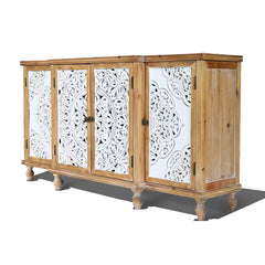 Indian Handmade Solid Wood 4 Doors Carved Sideboard