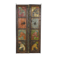Mughal Hand Painted Reclaimed Wood Door Panel 07
