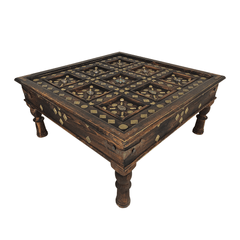 Indian Antique Brass Work Solid Wood Coffee Table C43
