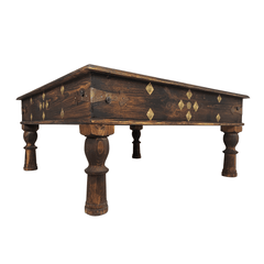 Indian Antique Brass Work Solid Wood Coffee Table C43