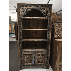 Mehrab Indian Hand Carved Solid Wood Bookshelf B25