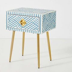 Maaya Bone Inlay Square Lamp Table on Metal Stand