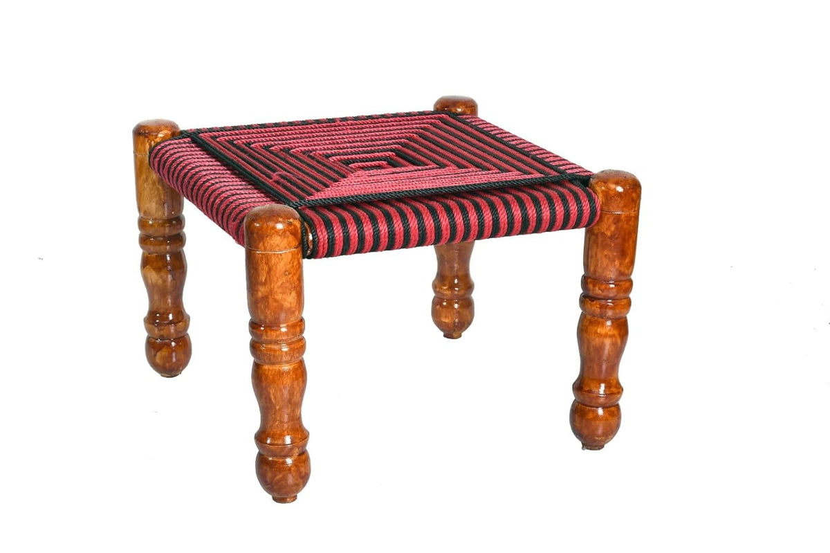 Indian Solid Wood Handmade Charpai Khat Manjhi Woven Charpai Ottoman Stool