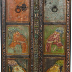 Mughal Hand Painted Reclaimed Wood Door Panel 07
