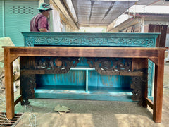 Antique Indian Hand Carved Solid Wood Console Hall Table