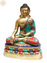 Indian Buddha Tibetan Buddhist Buddha In Brass Statue With Inlay Work