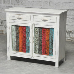 Rainbow Block Print Reclaimed boat wood Small Sideboard Buffet Carved doors