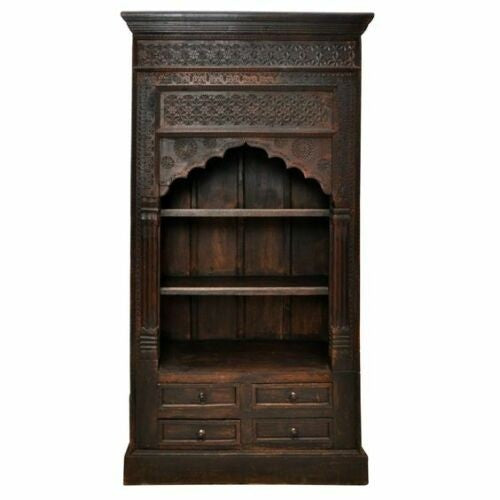 Mehrab Indian Carved bookshelf Arch Window Antique style Jharokha book display shelf B04  -  