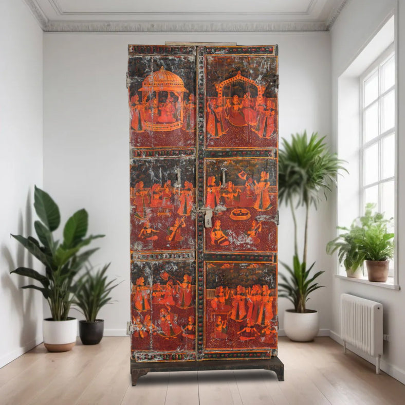 Mughal Hand Painted Reclaimed Wood Door On Stand 08
