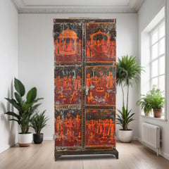 Mughal Hand Painted Reclaimed Wood Door On Stand 08