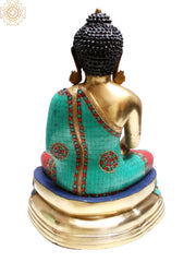 Indian Buddha Tibetan Buddhist Buddha In Brass Statue With Inlay Work