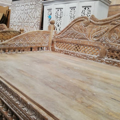 Mughal Garden Hand Carved Peacock Daybed Limewash