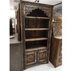 Mehrab Indian Hand Carved Solid Wood Bookshelf B25