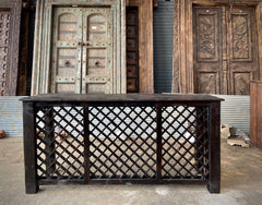 Antique Indian Jali Hand Carved Solid Wood Console Hall Table